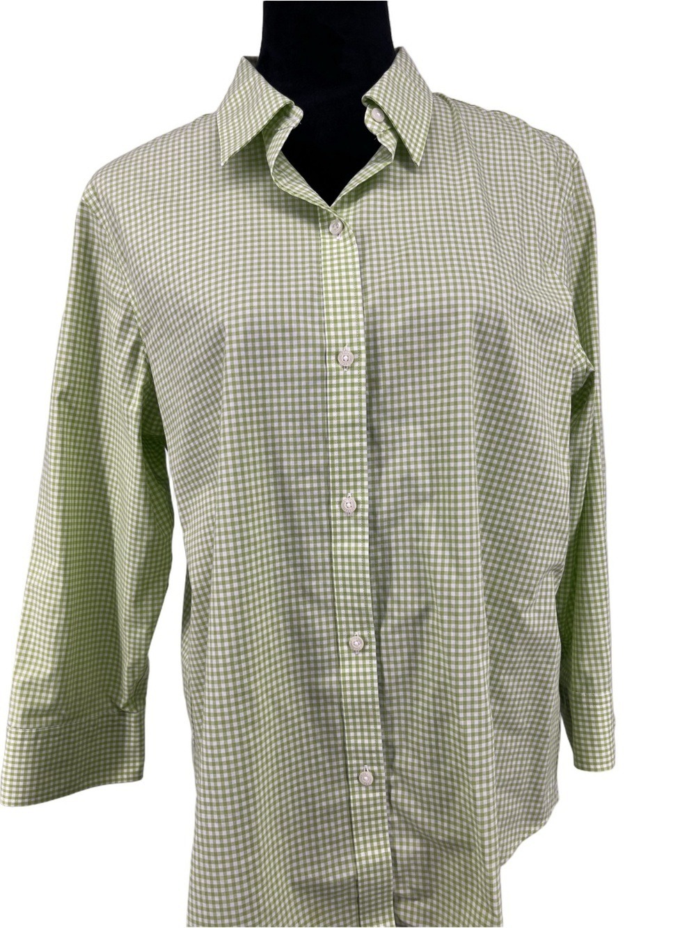 Chaps Women’s Light Green No Iron Gingham Button-Down Shirt sz XL